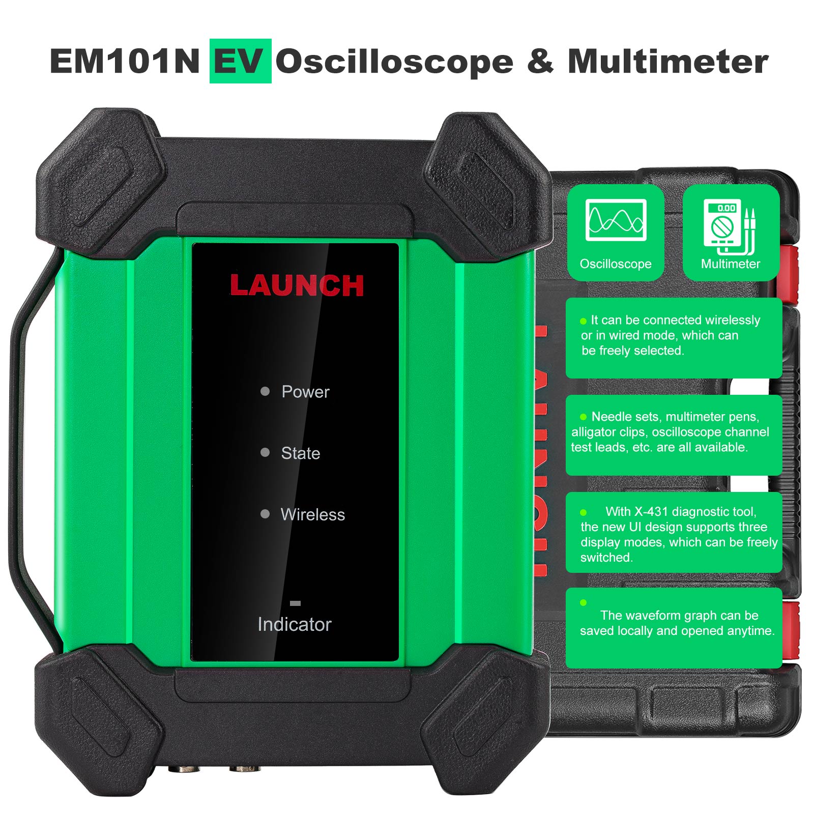 LAUNCH EM101N EV Scopebox 2 Channel Oscilloscope Multimeter Hybrid 2025 1 LAUNCH EM101N EV Scopebox 2 Channel Oscilloscope Multimeter Hybrid 2025 - Image 1