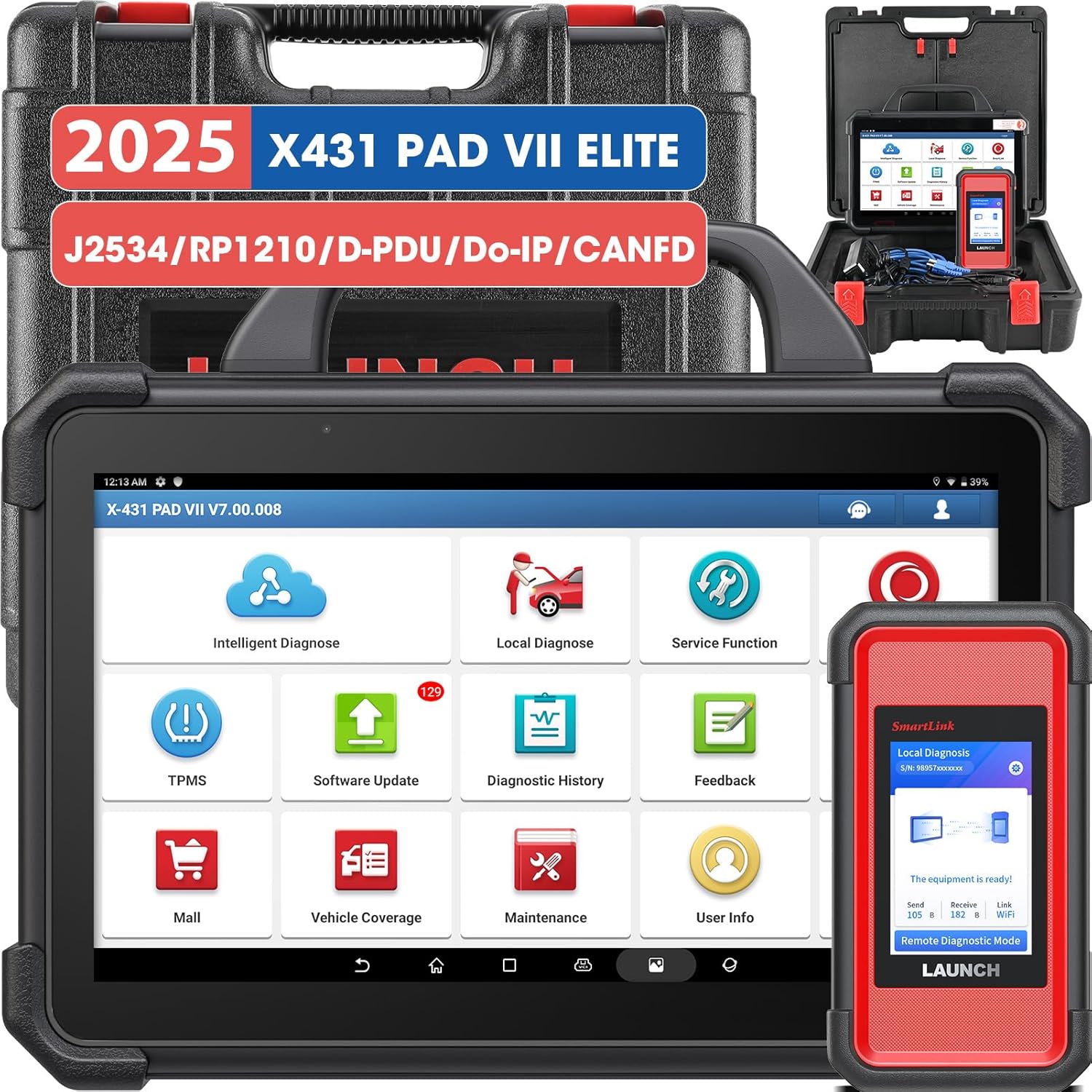 Launch X431 PAD VII Pad 7 Elite J2534 Bi-Directional Scanner with SmartLink Connectivity ADAS Calibration ECU Coding TPMS Mapping 60+ Services 1 Launch X431 PAD VII Pad 7 Elite J2534 Bi-Directional Scanner with SmartLink Connectivity ADAS Calibration ECU Coding TPMS Mapping 60+ Services - 画像 (1)
