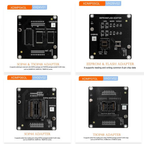XHORSE Multi Prog Adapters Adapters Kit VH24 SOP44 & TSOP48+VH29 EEPROM & FLASH+VH30 SOP44+VH31 TSOP48 1 XHORSE Multi Prog Adapters Adapters Kit VH24 SOP44 & TSOP48+VH29 EEPROM & FLASH+VH30 SOP44+VH31 TSOP48 - Image 1
