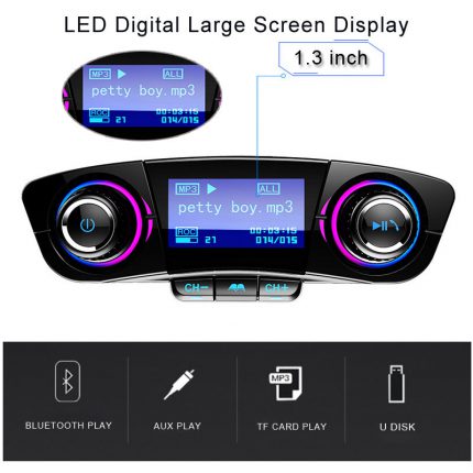 Handsfree Car Kit Transmitter Power ON OFF Bluetooth 5.0 FM Modulator TF USB Audio Music Player AUX MP3